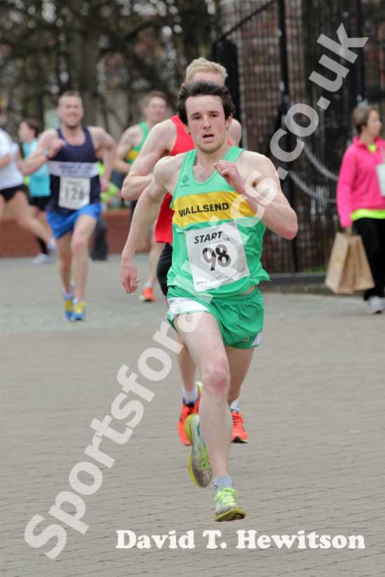 Harry Coates (Wallsend) finishing the Wallsend Harriers Terry O'Gara Memorial 5k Road Race.
